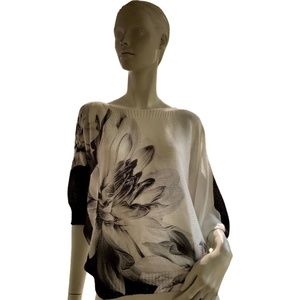 Luisa Ricci White & Black Floral knit Dolman sweater top